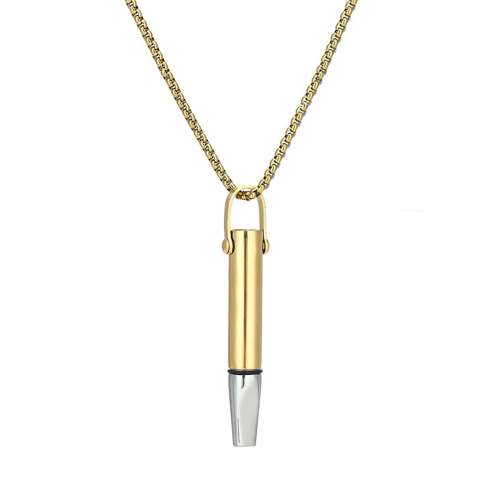 Titanium Steel Breathing Resistance Whistle Necklace Built-In Cotton Core round Tube Meditation Mindfulness Pendants Ornament