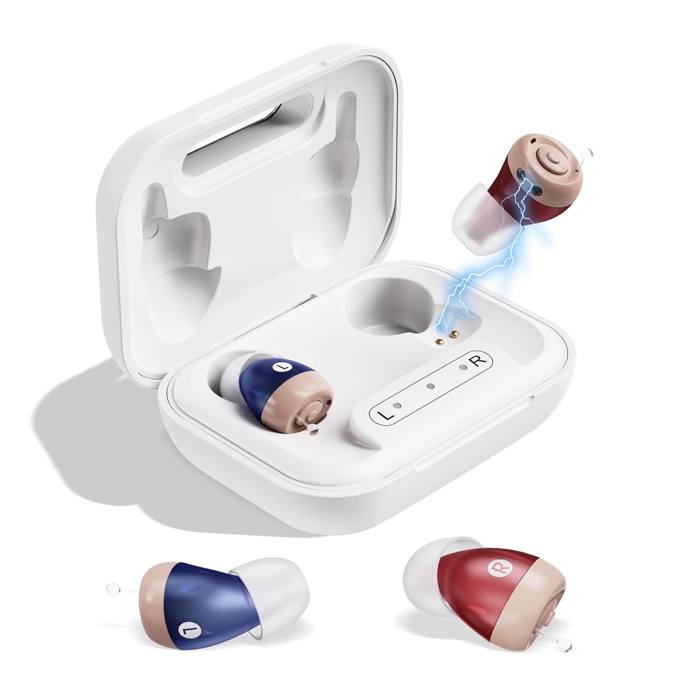 OTC Hearing Aids,Rechargeable Hearing Devices for Seniors,16-Channel Sound Processing, with Auto-On/Off, Memory Function,Noise Cancelling and Volume Control,Professional 4 Programs,Nearly Invisible Premium Comfort Design,In Ear Hearing Aid Not Amplifier,Quick Charge with Portable Charging Case