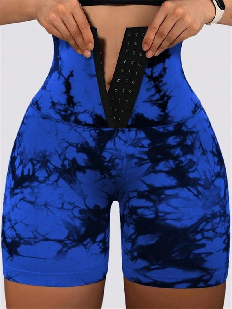 Tie-Dyed Wide-Waist Slim Fit Fitness Shorts