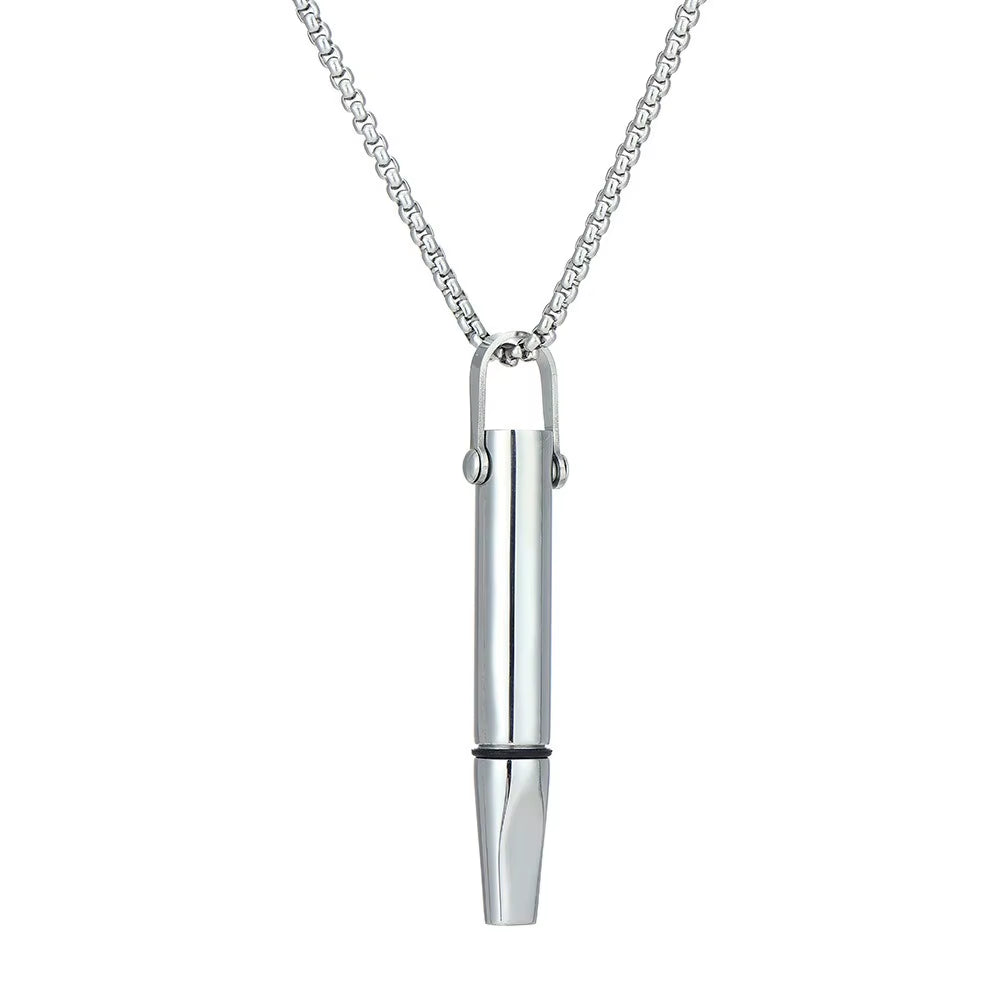 Titanium Steel Breathing Resistance Whistle Necklace Built-In Cotton Core round Tube Meditation Mindfulness Pendants Ornament