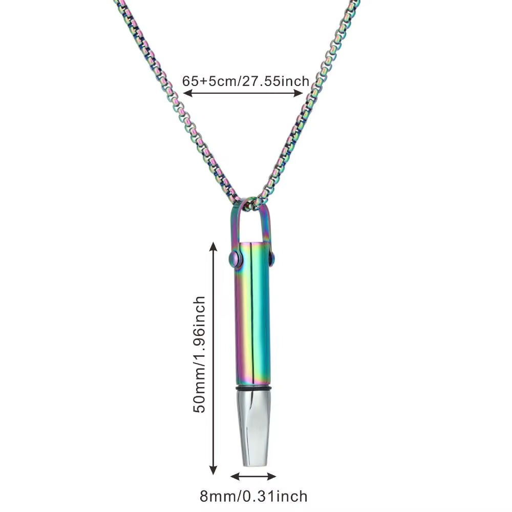 Titanium Steel Breathing Resistance Whistle Necklace Built-In Cotton Core round Tube Meditation Mindfulness Pendants Ornament