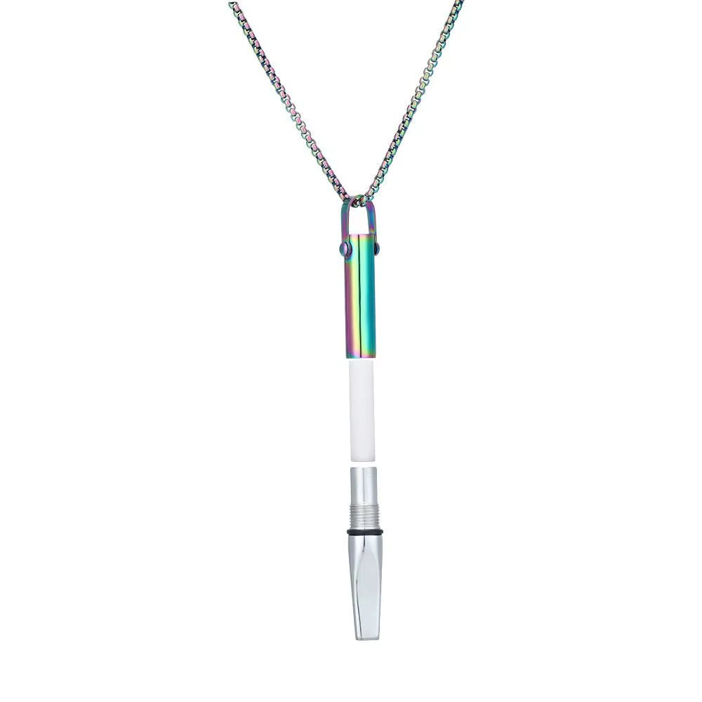 Titanium Steel Breathing Resistance Whistle Necklace Built-In Cotton Core round Tube Meditation Mindfulness Pendants Ornament
