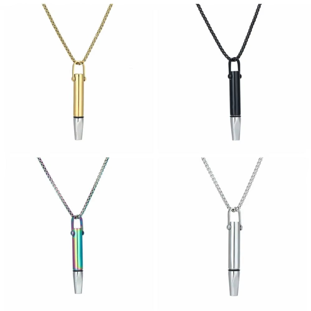 Titanium Steel Breathing Resistance Whistle Necklace Built-In Cotton Core round Tube Meditation Mindfulness Pendants Ornament