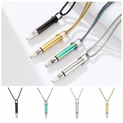 Titanium Steel Breathing Resistance Whistle Necklace Built-In Cotton Core round Tube Meditation Mindfulness Pendants Ornament