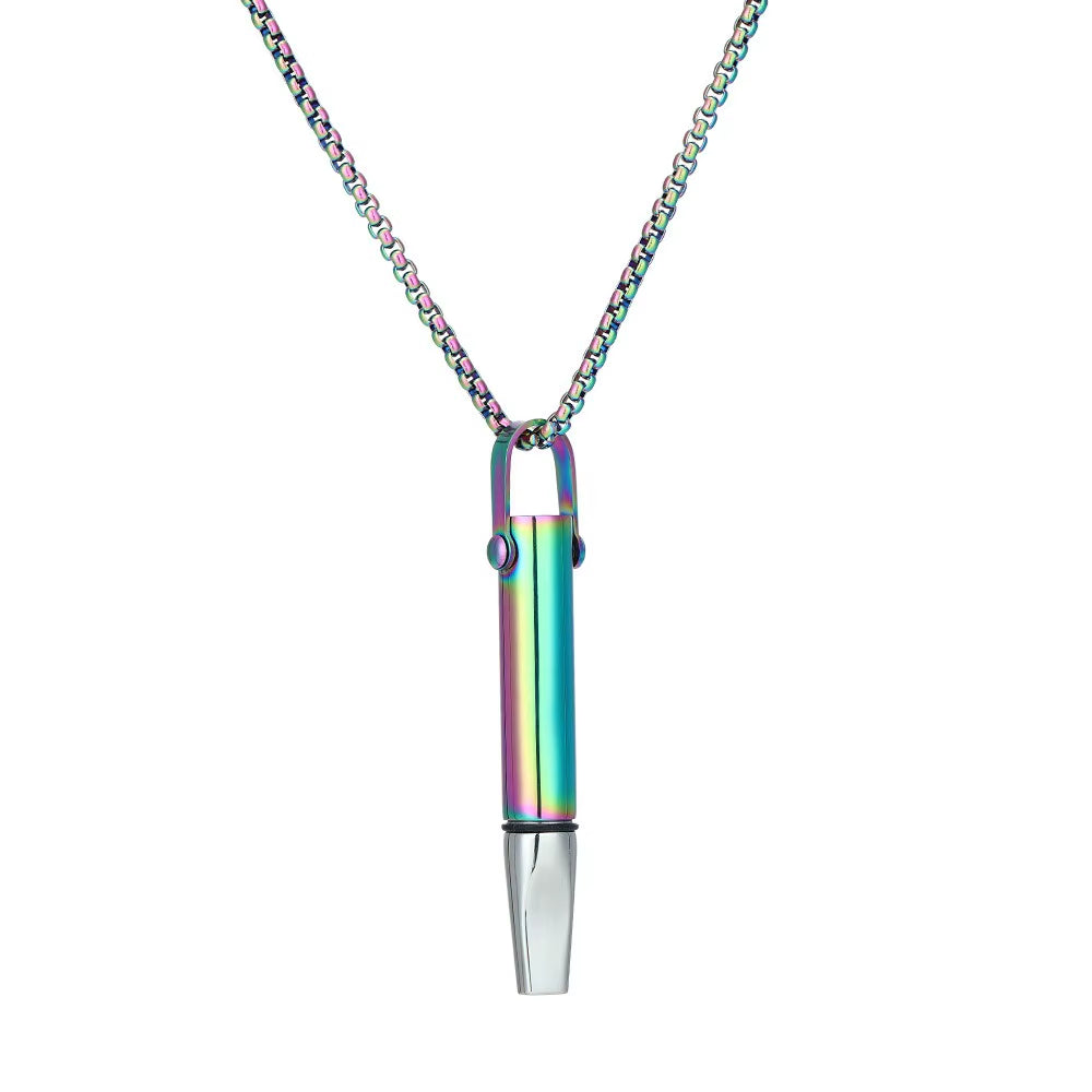 Titanium Steel Breathing Resistance Whistle Necklace Built-In Cotton Core round Tube Meditation Mindfulness Pendants Ornament