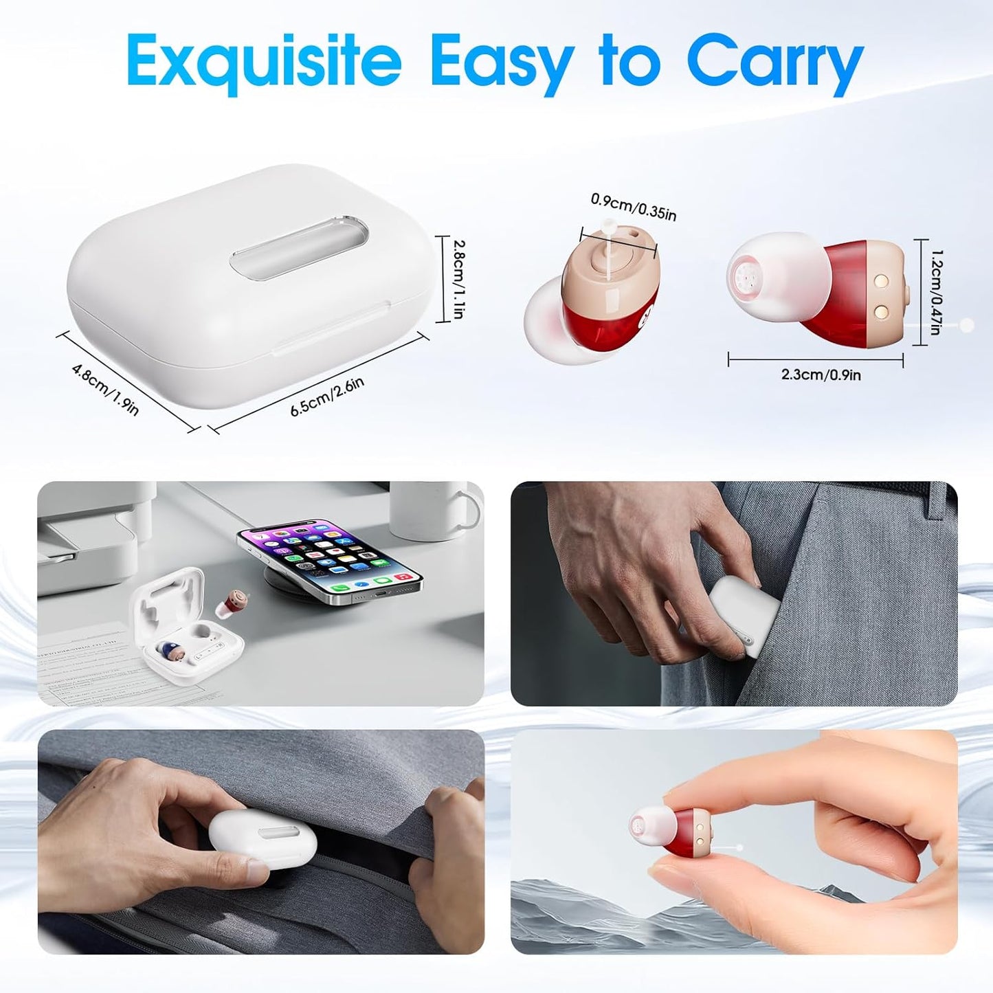 OTC Hearing Aids,Rechargeable Hearing Devices for Seniors,16-Channel Sound Processing, with Auto-On/Off, Memory Function,Noise Cancelling and Volume Control,Professional 4 Programs,Nearly Invisible Premium Comfort Design,In Ear Hearing Aid Not Amplifier,Quick Charge with Portable Charging Case