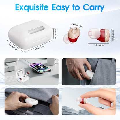 OTC Hearing Aids,Rechargeable Hearing Devices for Seniors,16-Channel Sound Processing, with Auto-On/Off, Memory Function,Noise Cancelling and Volume Control,Professional 4 Programs,Nearly Invisible Premium Comfort Design,In Ear Hearing Aid Not Amplifier,Quick Charge with Portable Charging Case